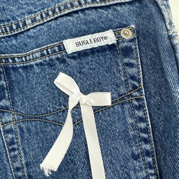 Vintage 90s Bugle Boy Jeans Size 10 High Rise Tapered Leg Upcycled Coquette Bows - Picture 4 of 7